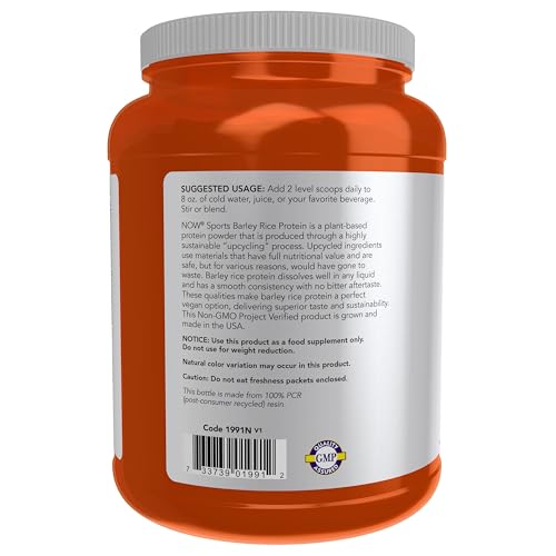 Image of Now Sports, Barley Rice Protein Powder, Unflavored, Highly Sustainable, 10 Grams Protein, 1.5 lbs.
