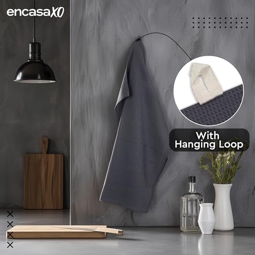 Encasa XO Kitchen Dish Towels Set | Grey | Waffle Weave and Flat Hand Tea Towel | 70x45 cm | Quick Drying Reusable Cotton Washcloths | Multipurpose Lightweight Dishcloths Set of 4 - Image 4