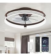 Ensenior 20'' Low Profile Ceiling Fans With Lights And Remote, Fandelier Ceiling Fan Flush Mount App Control 6 Speed 3000k 6500k Stepless Dimmable Small Ceiling