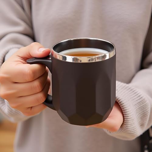 Image of Insulated Coffee Mug 350 ml - Leakproof Lid, Double Wall Stainless Steel Tea Mug, Cool Touch Outer, Travel Cup for Office & Car, Keeps Drinks Hot /Cold - Black