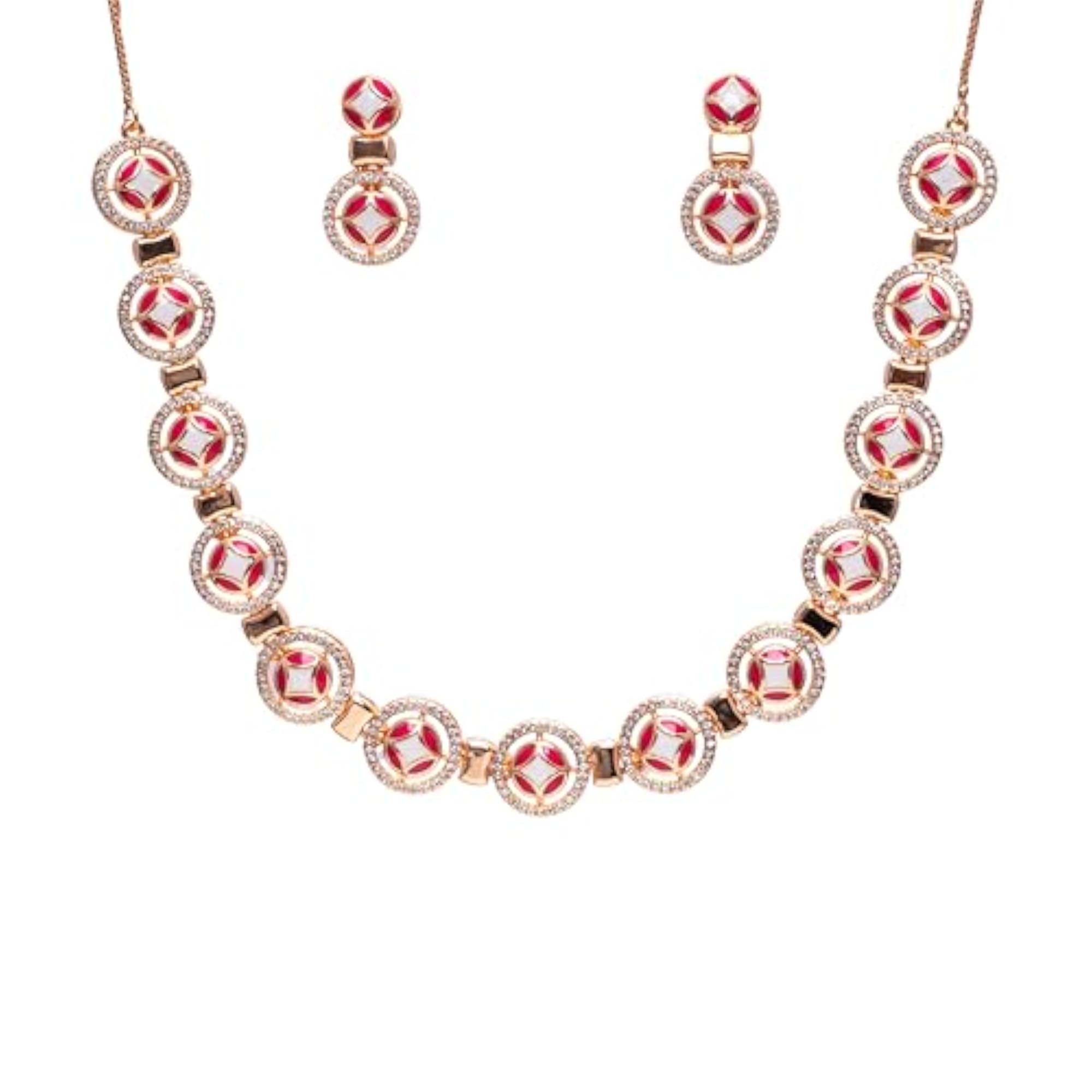 Gold Plated Necklace & Earrings Set, Traditional Design