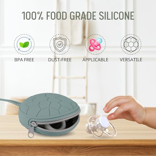 Image of Silicone Pacifier Holder Case, Newborn Baby Pacifier Holder for Boys & Girls (Pale Taupe /Oslo Grey)