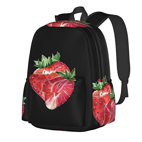 Sac à dos ordinateur portable avec grand compartiment et motif fraise stylé