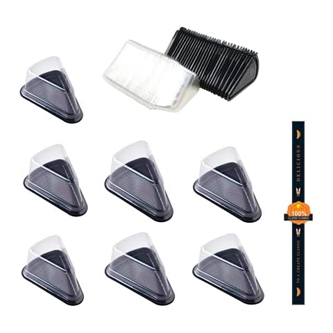 50 Packs of Transparent Plastic Single Dessert Box Dessert Cake Slice Pie Container Holder, Triangle, for Flan Dessert Pastry Biscuit Snack Fruit (Black) Cover
