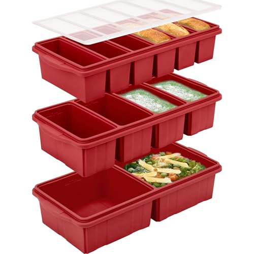 Image of Silicone Freezer Tray With Lid - Soup Freezer Container Molds Set Makes 2-Cup & 1-Cup 1 /2-cup Portions Cubes Perfect for preparing meals in different Portion Sizes Oven & Dishwasher-Safe