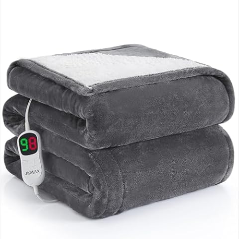 Heated Electric Blanket Blanket - Electric Throw Blanket 62"x84" for Bed- Heated Blanket with 5 Heating Levels& 4 Hours Auto off for Couch Home Office - Soft Fleece Heating Blanket for Full Body(Grey) Cover