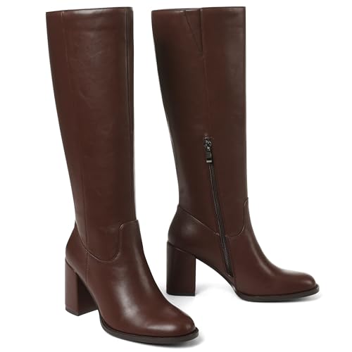 Synchoiss Knee High Boots for Women Chunky Heel Round Toe Boots with Side Zipper Womens Fashion Tall Boots3
