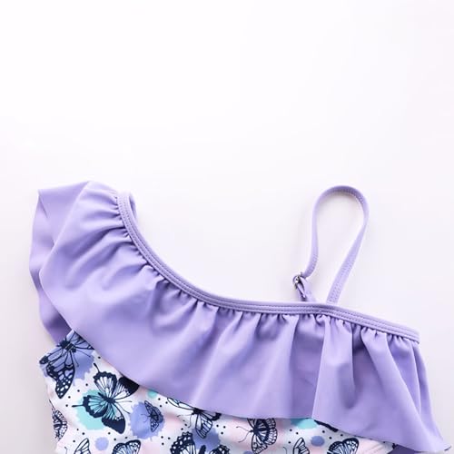 Teen Girls One Piece Cutout Swimsuits One Shoulder Ruffle Bathing Suit Girl Butterfly Tropical Print Beach Swimwear4
