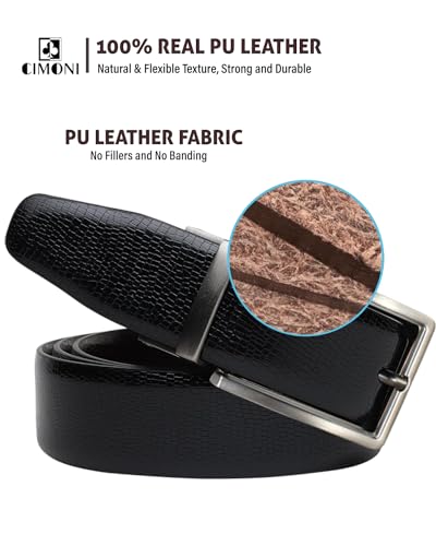 Image of CIMONI Reversible Leather Belt for Men | Genuine Leather & Vegan Leather Pin Buckle Belt | Classic Black /Brown Adjustable Belt for Formal, Business, Office & Casual Wear