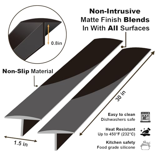 Image of Silicone Stove Counter Gap Cover 30 Inch Side Range Gap Filler 2 Pack Black