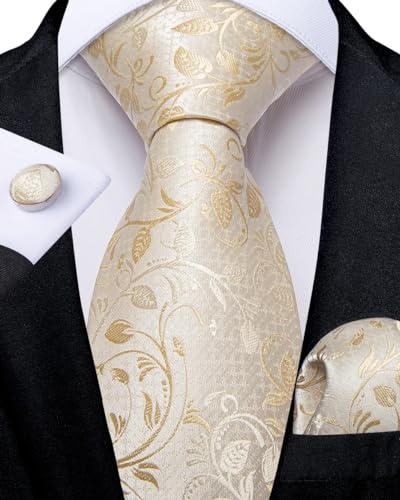 Image of DiBanGu Silk Zipper Ties for Men,Paisley Solid Plaid Pre-tied Tie and Pocket Square Cufflinks Set Formal Adjustable Necktie