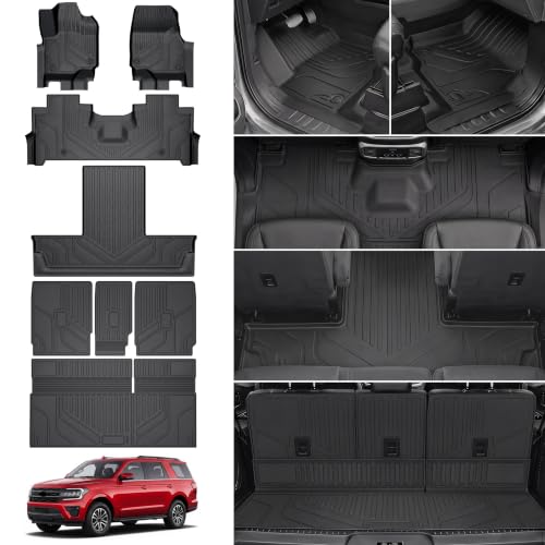 Image of KARPAL Floor Mats for 7 Seats 2025 2026 2027 Ford Expedition Standard, Custom Fit TPE All Weather Ford Expedition Accessories 1st& 2nd& 3rd& Cargo Liner Backrest Mat