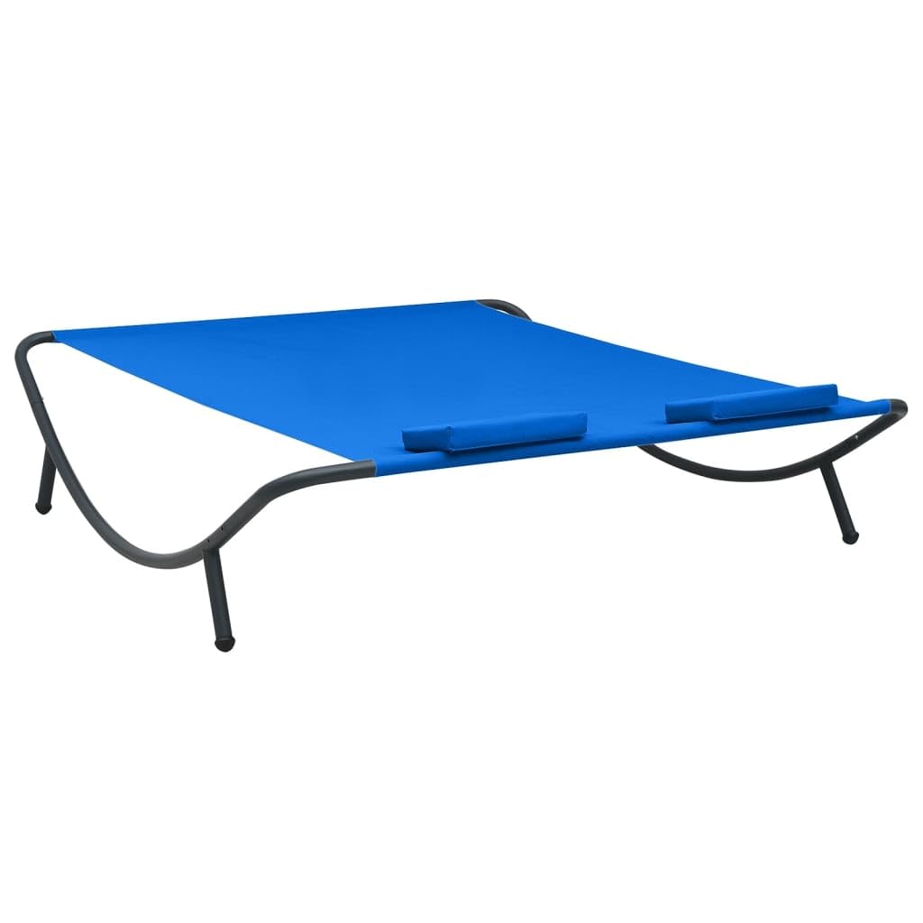 Lettino prendisole blu in tessuto Oxford e acciaio, 200 x 173 x 45 cm, con 2 cuscini, fodere lavabili, per giardino, terrazza, balcone, piscina e spiaggia, resistente alle intemperie