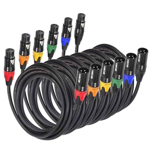 Câble microphone XLR de 0,3m en lot de 6, cordon symétrique 3 broches mâle femelle multicouleur