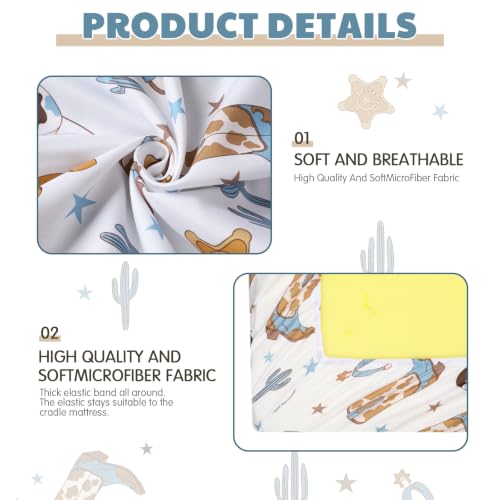 Image of Vitalcozy 4 Pcs Blue Western Crib Sheet for Standard Nursery Decor