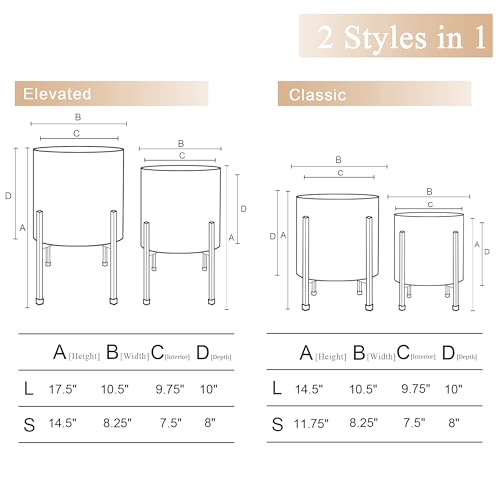 Arnis Modern Plant Pots, Set Of 2 Large Planters With Stand, Decorative Planters, Metal Pots With Drainage Holes For Living Room, Office, Garden Or Balcony, 8.25 &10.5 Inch, Dark Cement Matte thumb #4