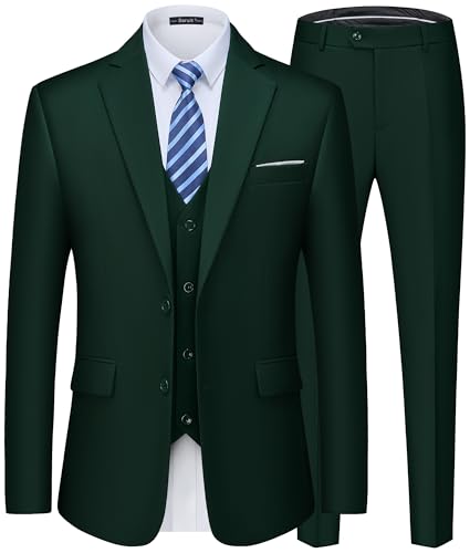 Men's Suits Slim Fit Tuxedo Suit Set 3 Piece 2-Button Solid Prom Wedding Party Blazer Vest Pants