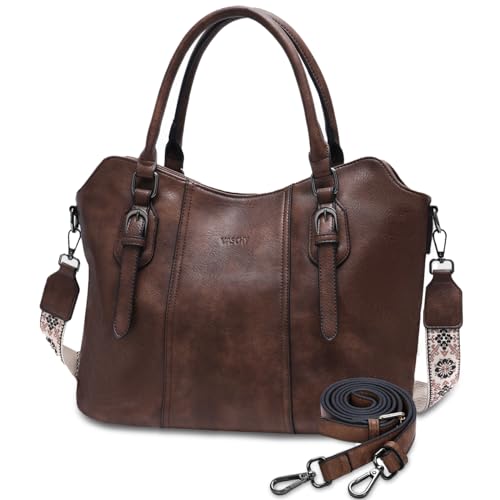 Hobo Bags for Women,VASCHY Vegan Leather Handbag Purse Top Handle Satchel Boho Shoulder Bag with Crossbody Guitar Strap