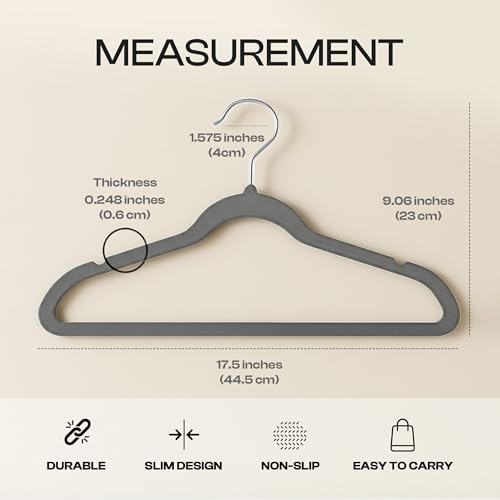 Utopia Home Velvet Coat Hangers - Heavy Duty Non-Slip Clothes Hangers With 360 Degree Swivel Hook - Grey - Pack of 30