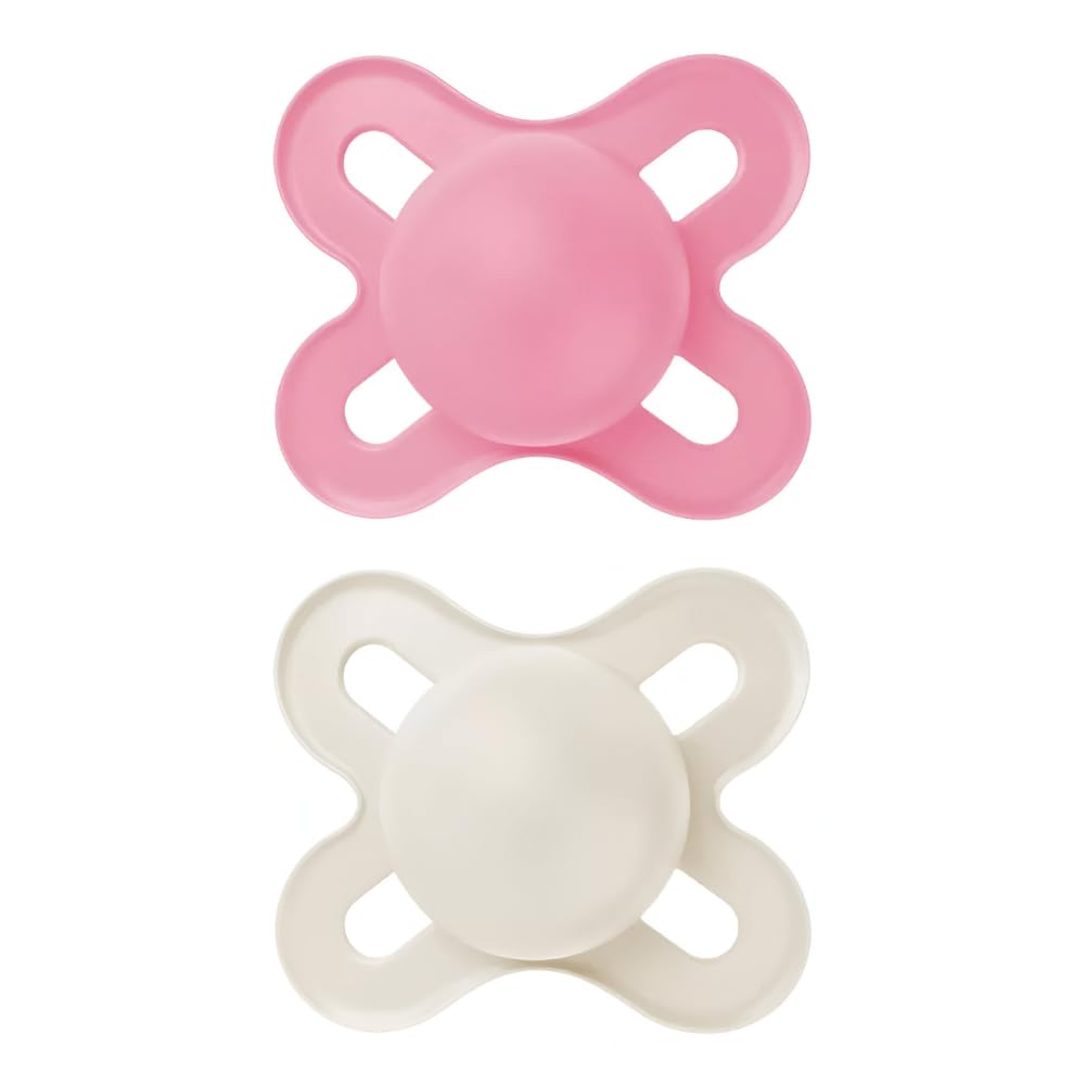 MAM Original Start Ciuccio per Neonato in Set da 2 Succhietti misura 0-2 mesi, Tettarella in Caucciù Naturale, Bio-circolare, con Custodia Porta Succhietto, Rosa