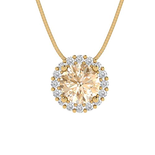 1.16 tcw Halo Pendant for Women - Round Cut Natural Morganite in 14K Yellow Gold - Womens Birthday Birthstone Necklace with 16