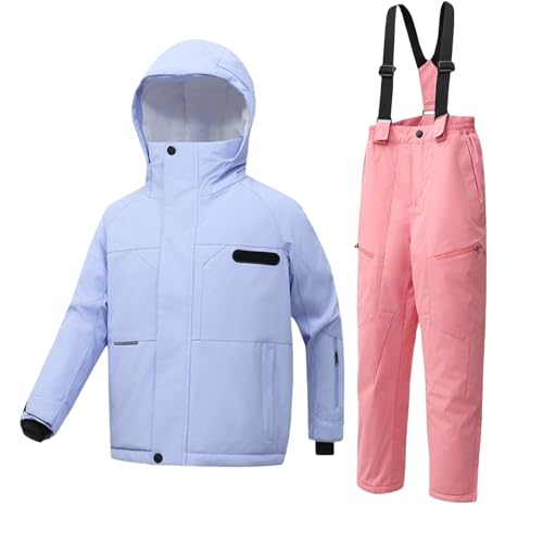 Boys Girls Winter Ski Jacket & Pants Set 2-Piece Snowsuit | Children's Hooded Windproof Coat with Ski Bib Pants Ski Suit