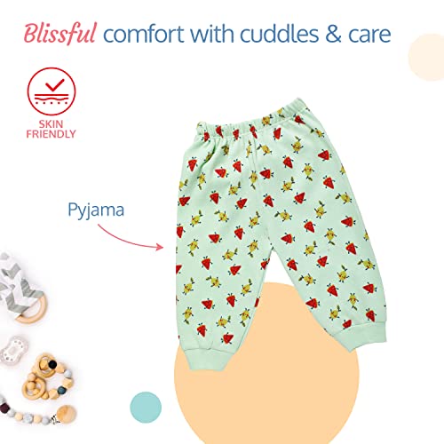 Image of LuvLap Newborn Baby Gift Set of 5 Items,Open Half Sleeves Jhabla Vest- Tshirt,Pajama Pants,Cap,Mittens and Socks,Cottony Soft,Skin Friendly,Baby Clothes Set 0-3 Months,Sea Green Fruits Print,Printed
