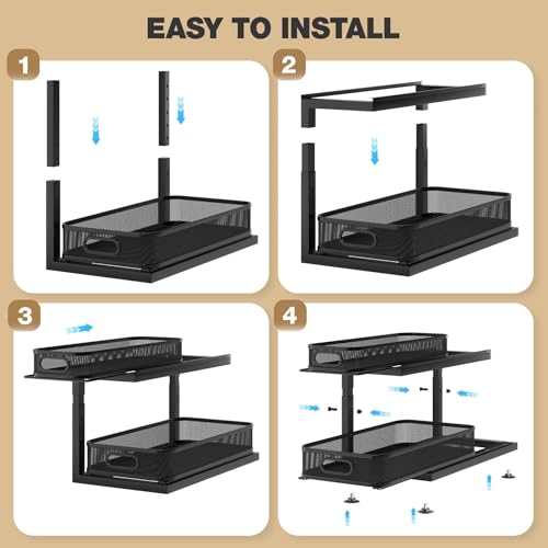 Image of 2-Pack 18.5 IN Depth Under Sink Organizer With Next-Gen Ball-Bearing Slides,Sophisticated Mesh 2-Tier Pull Out Shelf for Kitchen & Bathroom,Fits Small Items-Black