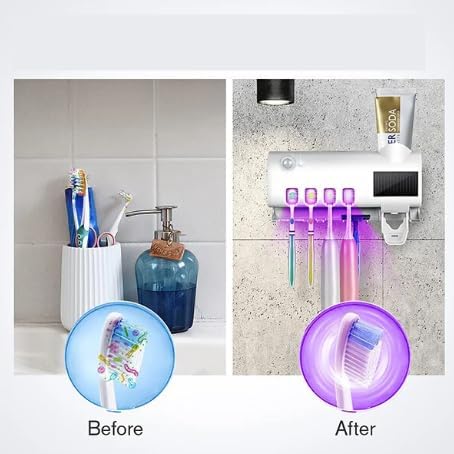 Miniatura 5 de Soporte para cepillo de dientes montado en la pared sin perforaciones, soporte para cepillos de dientes montado en la pared, kit de exprimidor