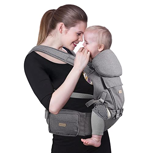Image of FRUITEAM Baby Carrier Newborn to Toddler, Safety-Certified Baby Carrier with Hip Seat, Ergonomic 6-in-1 Baby Carrier with Head Support, Adjustable & Removable Baby Holder for All Seasons, Dark Grey