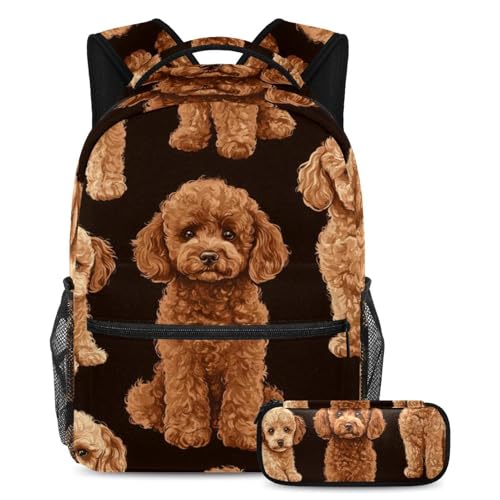 Sac à dos caniche marron grand volume avec sa trousse de rangement