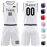 Basketball Trikot Jersey Shirt und Shorts Personalisiert für Erwachsene Kinder Basketball Set Basketball ärmelloser Anzug Basketball Sportbekleidung Basketball Geschenke für Jungs Herren Mädchen