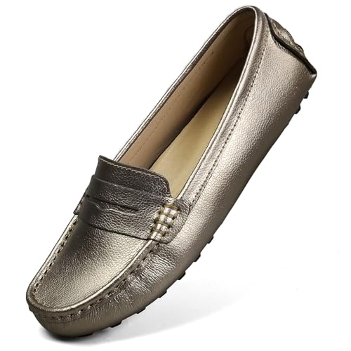 Artisure Women's Classic Handsewn Metallic Champagne Genuine Leather Penny Loafers Driving Moccasins Casual Boat Shoes Slip On Fashion Office Comfort Flats 9.5 M US SKS-1221XBJ095 by Artisure - Used condition - US$41.74