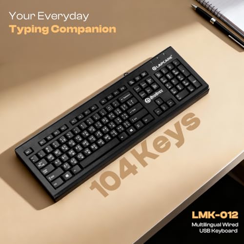 Image of LAPCARE LMK-012 Multilingual USB Keyboard - Hindi English Typing, 104 Silent Keys, 10 Million Keystrokes, 1.5M Cable, Rupee Key, Membrane Switch - for Business & Office Use