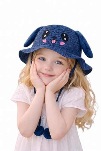 Image of FabSeasons Kids Cute Straw Sun Hat with Moving Ears (Ages 4-8 Years) | UV Protection, Wide Brim, Foldable, Beach Bucket Cap | Girls & Boys Breathable Summer Sun Hat with Inner Adjustable String