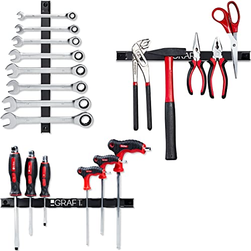 DESIGN INNOVATIVO – Le semplici barre nere da 35 cm salva-spazio con il loro design sono il sistema perfetto per organizzare l'officina. Montate sul muro, sono un'alternativa ideale al pannello forato, al pannello portautensili e ai ganci
