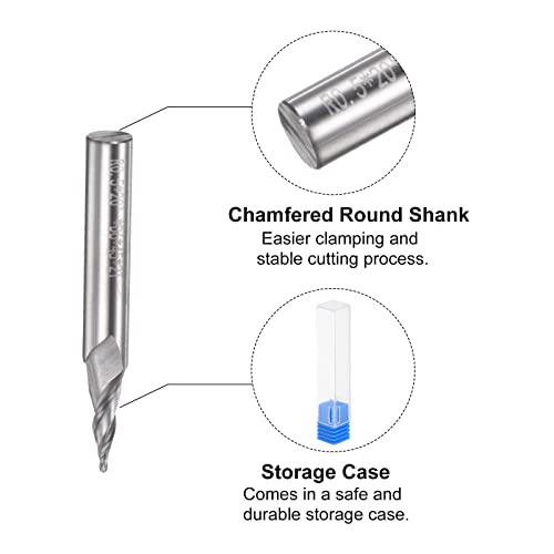 Image of uxcell Tapered Ball Nose End Mill, Uncoated Solid Carbide 2 Flute Spiral Milling Cutter, 0.5mm Radius, 1mm Diameter, 6mm Shank, 45mm Length, 20 Degree Angle