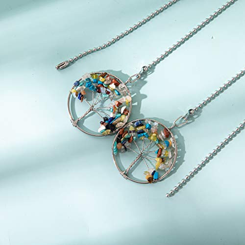 Image of LONGSHENG Colorful Stone Tree of Life Fan Pull Chain Fan Light Replacement Extender Pull Chain, Pack of 2