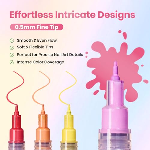 Image of Beetles 12 Colors Nail Art Pens, 0.5mm Fine Line Nail Polish Pens for Women | Quick Air Drying Acrylic Paint Markers for Nail Art Design Easy Painting Dots Liner Lettering, DIY Home Salon Nail Art Tools