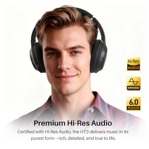Image of TOZO HT3 Hybrid Noise Cancelling Wireless Headphones, 90H Over Ear Headset | Hi Res Audio, AI Voice Assistant, Dual Device Connection, 32 Custom EQs, Built In 5 Mics, ANC, Foldable, Bluetooth 6.0