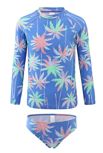 Image of Girls Long Sleeve Rash Guard Set Tie Dye Bathing Suits Two Piece Swimsuits for Kids Swim Shirts 3-16 Years