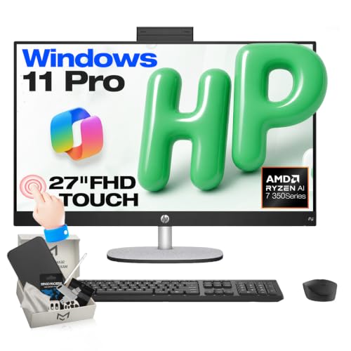 Image of HP 27 Touchscreen All-in-One Desktop AMD Ryzen AI 7 350 (5.0 GHz 50 Tops) | 16GB RAM, 1TB SSD, 27 inch FHD IPS Display, Windows 11, WIFI6 BT5.4, Wireless Keyboard & Mouse, Home Office PC, Adjustable Height