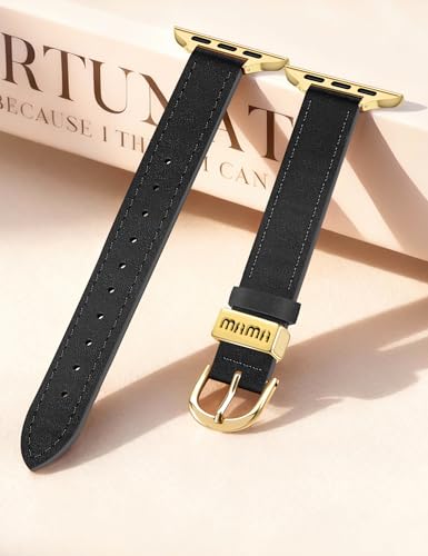 Image of JR.DM Slim Leather Bands Compatible with Apple Watch Band 38mm 40mm 41mm 42mm 44mm 45mm 46mm 49mm, Genuine Leather Band with Charms, Feminine Design for Iwatch Ultra SE Series 11 10 9 8 7 6 5 4 3 2 1