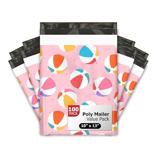 10x13 (100) Beach Balls Summer Designer Poly Mailers Waterproof Self Sealing Tear Resistant Polymailers Shipping Envelopes Premium Printed Bags For Small Businesses