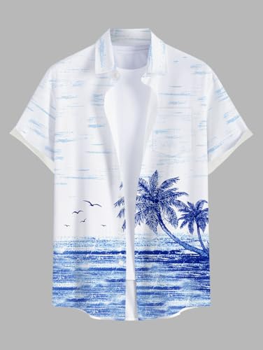 ROSE GAL Rosegal Matchable Couple Hawaiian Coconut Tree Print Shirt or Plus Size Knee Length Fit and Flare Tank Dress3