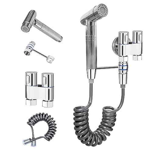 Doccetta per Bidet,Spruzzatore del Bidet per la Toilette,Doccino per Bidet,Bobina in Ottone,Kit Doccetta Incasso per WC e Bidet,con Supporto e Flessibile,Acqua Fredda,Cromo