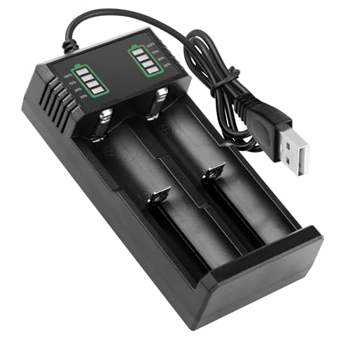 Cargador 3.7V para 18650 18350 14500 16340 17500 17670 18500 21700 26650 Li-Ion Battery, 2 Baterías Charger Pilas Recargables Inteligente Rápido, Cargador Batería Profesional con Micro USB