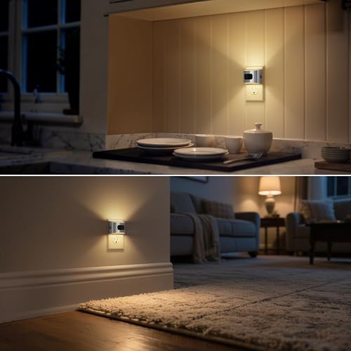 Image of DORESshop LED Night Light[2 Pack], Silver Night Lights Plug into Wall, 3 Mode Plug in Night Light with Motion Sensor, Dusk to Dawn Sensor, Nightlights for Adults, Bedroom, Bathroom, Hallway