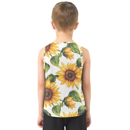 JUNZAN Rustic Sunflower White Tank Tops for Boys Sleeveless Kids Vest Toddler Boys Undershirts for Running Golf Hiking 3T3