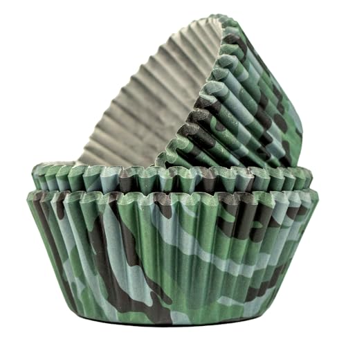 25 PC Set of Camouflage Forest Print Cupcake Liners - Baking, Caking and Craft Tools from Bakell - Green, Brown and Black Forest Army Camo Pattern